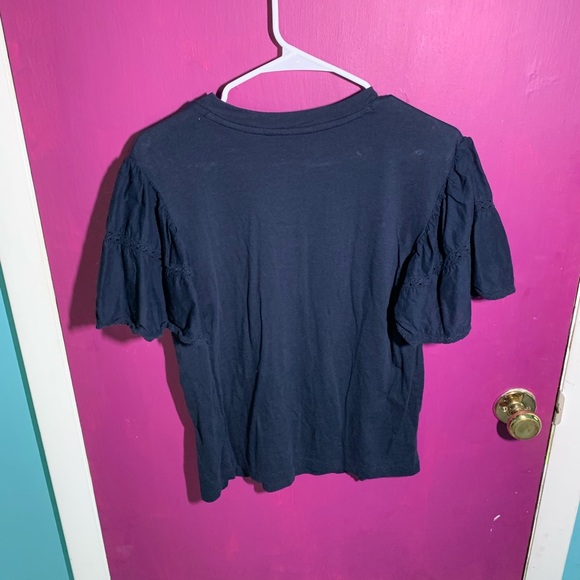 Navy Blue Puffed Sleeve Top - Picture 3 of 4